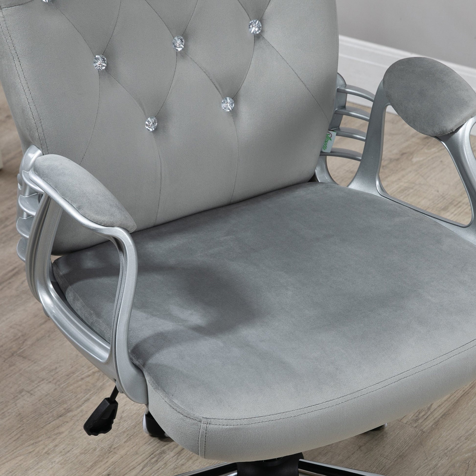 Office Chair, Velvet Computer Chair, Button Tufted Desk Chair with Swivel Wheels, Adjustable Height, Tilt Function, Grey Executive & Manager Chairs   at Gallery Canada