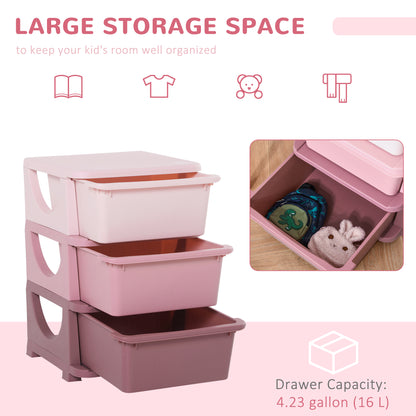 3 Tier Kids Toy Organizer and Storage Bins with 3 Plastic Drawers, Pink Baby & Kids Storage   at Gallery Canada