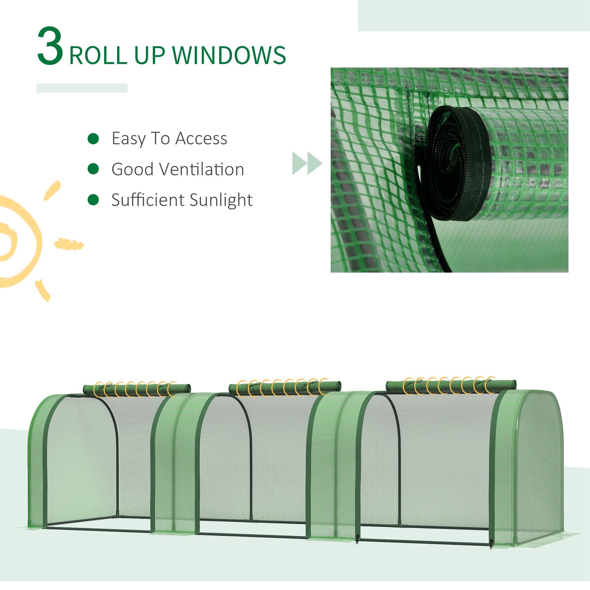 9.7' x 3.3' x 2.5' Mini Tunnel Greenhouse with PE Cover Garden Green Grow Shed with Steel Frame Zipped Doors, Dark Green Mini Greenhouses   at Gallery Canada