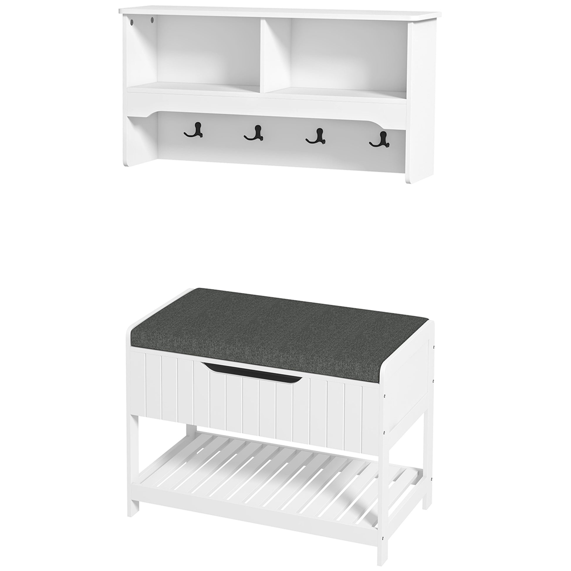 Wall Mounted Coat Rack with Shoe Storage Bench, Hall Tree and Bench, Clothes Hanger Rack with Shelves for Hallway White Clothing Storage   at Gallery Canada