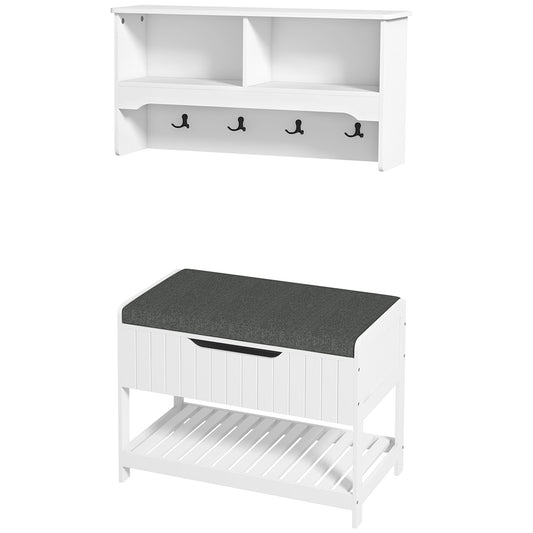 Wall Mounted Coat Rack with Shoe Storage Bench, Hall Tree and Bench, Clothes Hanger Rack with Shelves for Hallway White Clothing Storage   at Gallery Canada