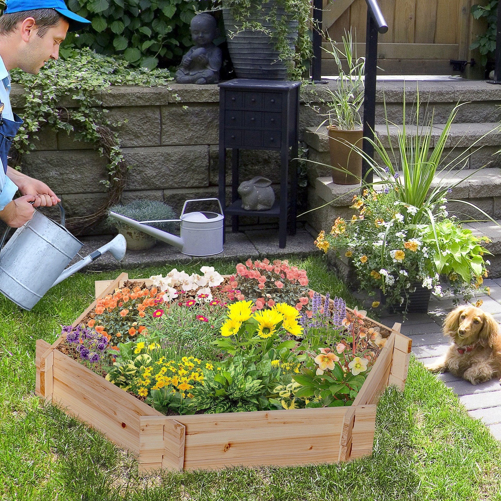 39" x 36" Screwless Hexagon Planter Box, Raised Garden Bed, Herb Garden for Vegetables, Flowers, Natural - Gallery Canada