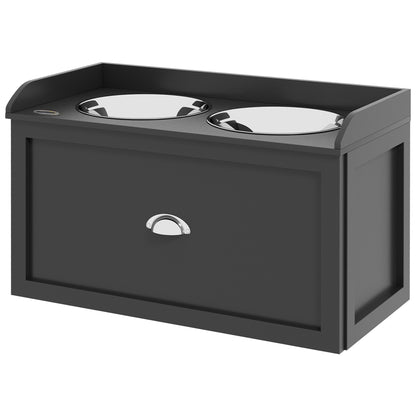 Elevated Dog Bowls Raised Pet Feeding Station with Storage 2 Stainless Steel Bowls, 23.6"x11.8" x14.2", Black Dog Bowls   at Gallery Canada