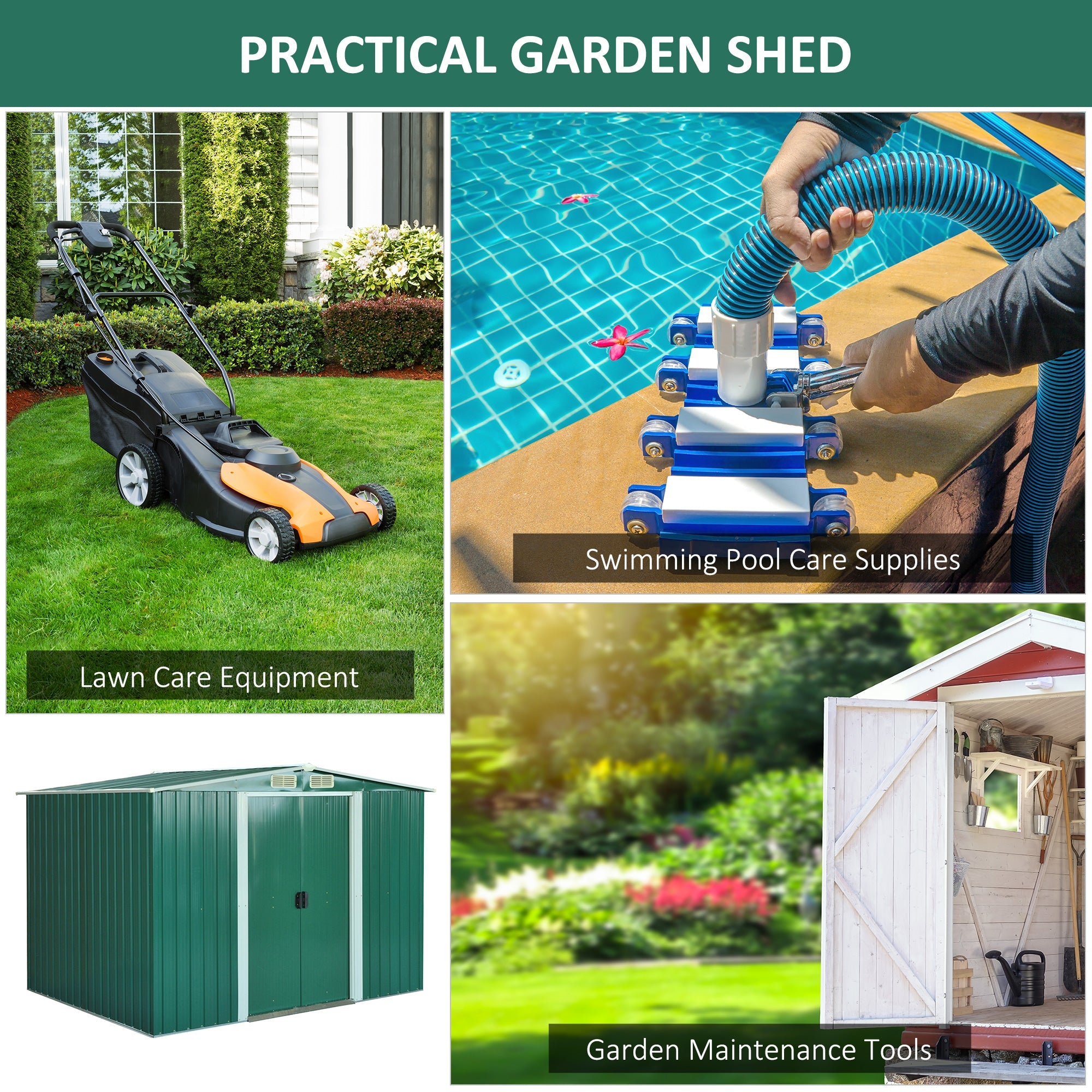 8.5' x 6.8' x 5.8' Practical Backyard Garden Storage Tool Shed Double Sliding Door 4 Ventilation Slots, Green Sheds   at Gallery Canada