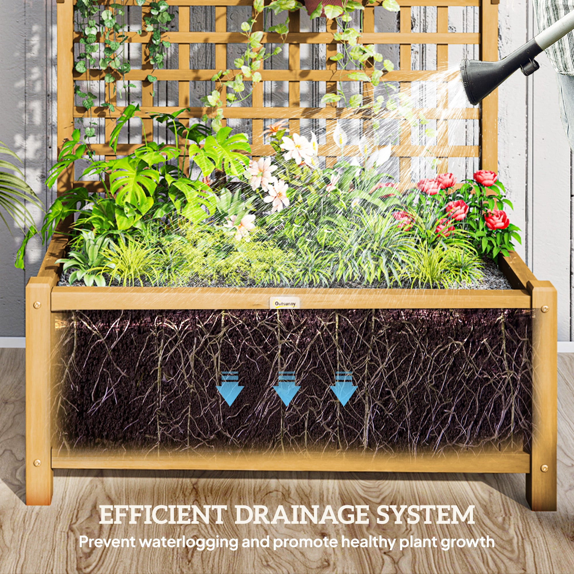 Wood Planter with Trellis for Vine Climbing, Raised Garden Bed, Privacy Screen for Backyard, Patio, Deck, Yellow Wooden Planter Boxes at Gallery Canada