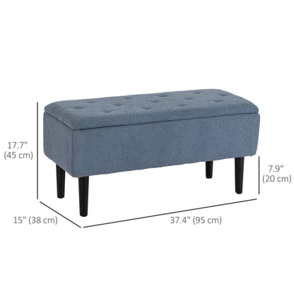 Modern Storage Bench, Ottoman with Storage and Lamb's Wool Upholstery for Living Room, Bedroom, Blue Storage Ottomans & Benches   at Gallery Canada