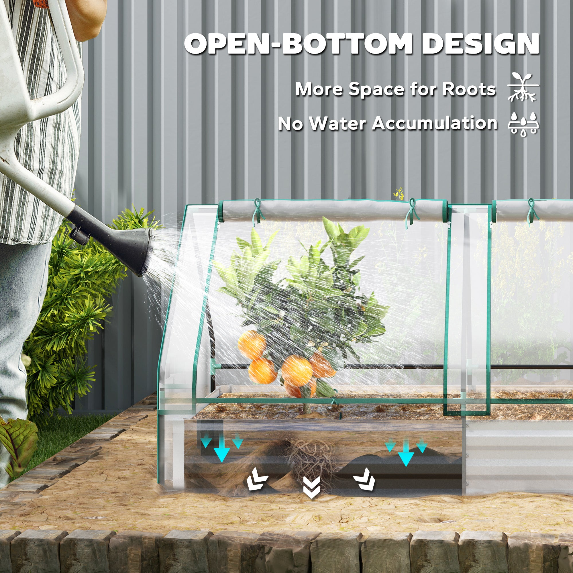 6' x 3' Metal Planter Box with Cover, Raised Garden Bed with Mini Greenhouse for Herbs, Vegetables, Clear and Silver Raised Garden Beds at Gallery Canada