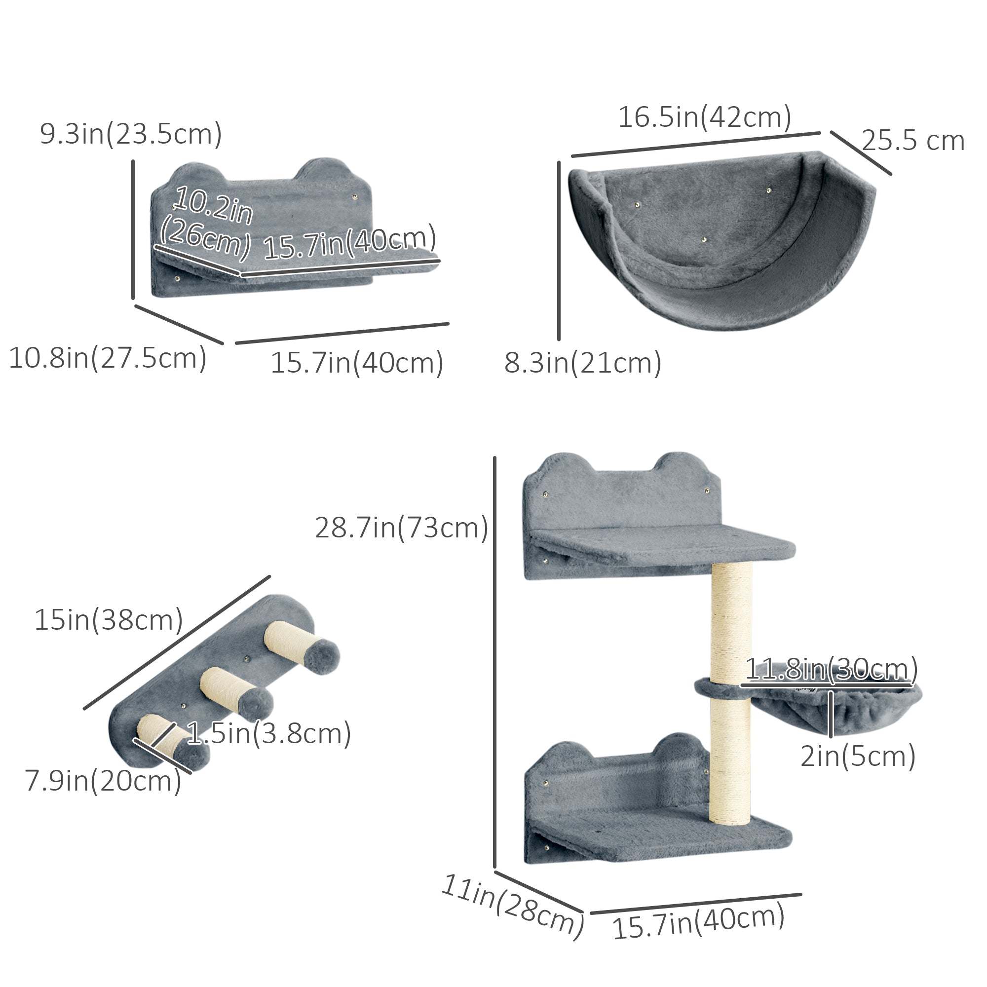 Cat Wall Shelves, 3PCs Cat Shelves with Hammock, Scratching Post, 3 Steps, Jumping Platforms, Wall Mounted Cat Climber, Grey Cat Climbing Wall at Gallery Canada