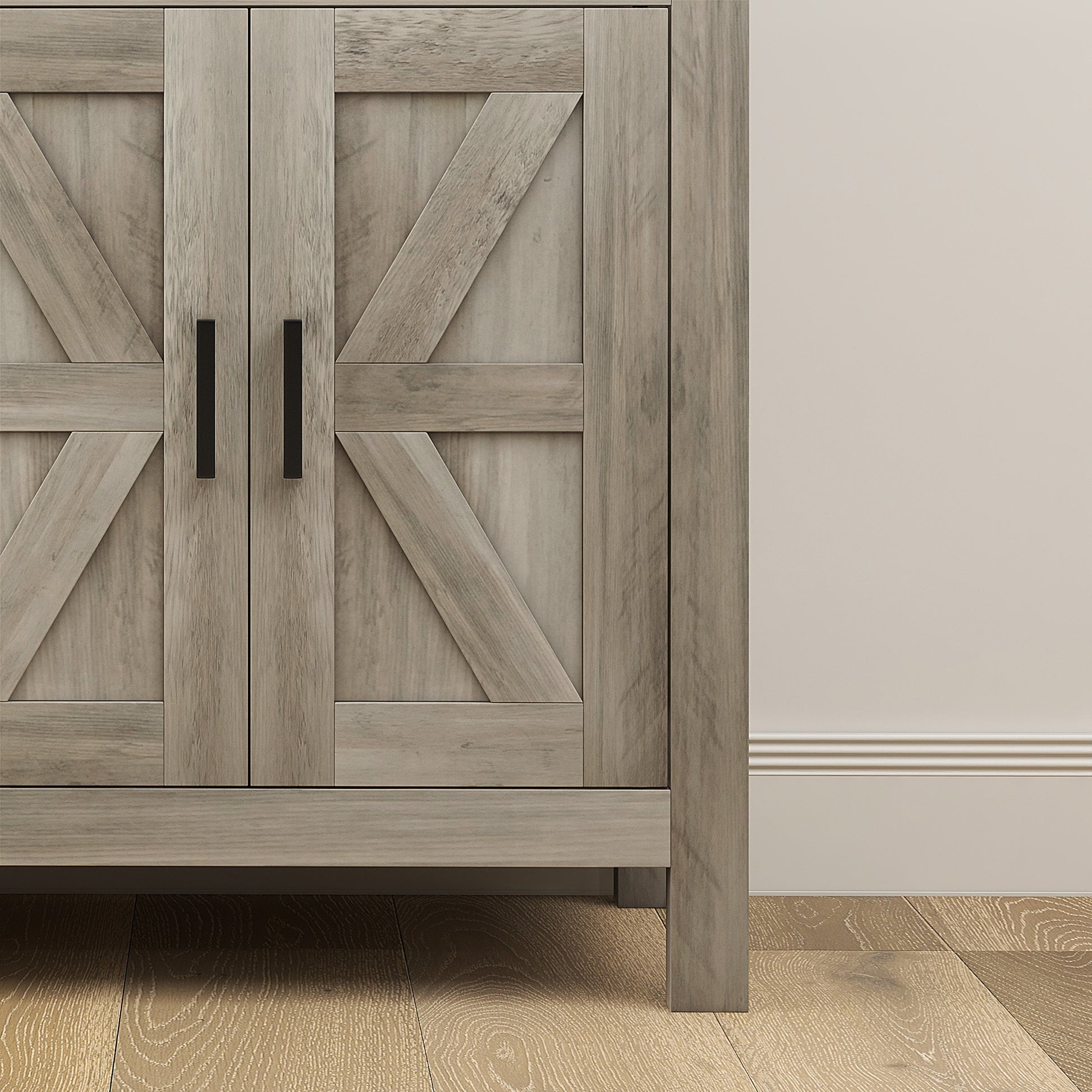 Farmhouse Buffet Cabinet Sideboard with 2 Drawers, 2 Storage Cabinets and Adjustable Shelves, Grey Bar Cabinets   at Gallery Canada