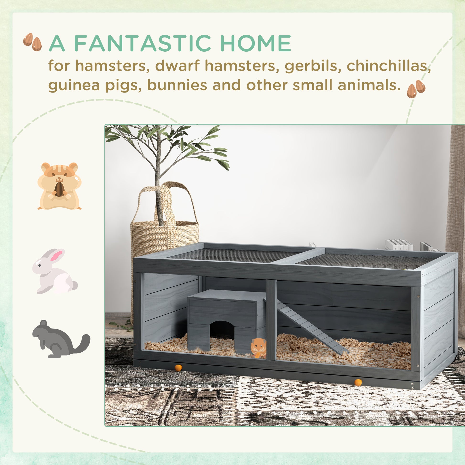 Small Animals Kit Hutch w/ Sliding Tray, Exercise Play House for Dwarf Hamsters, Gerbils, Chinchillas, Grey Hamster Cages   at Gallery Canada