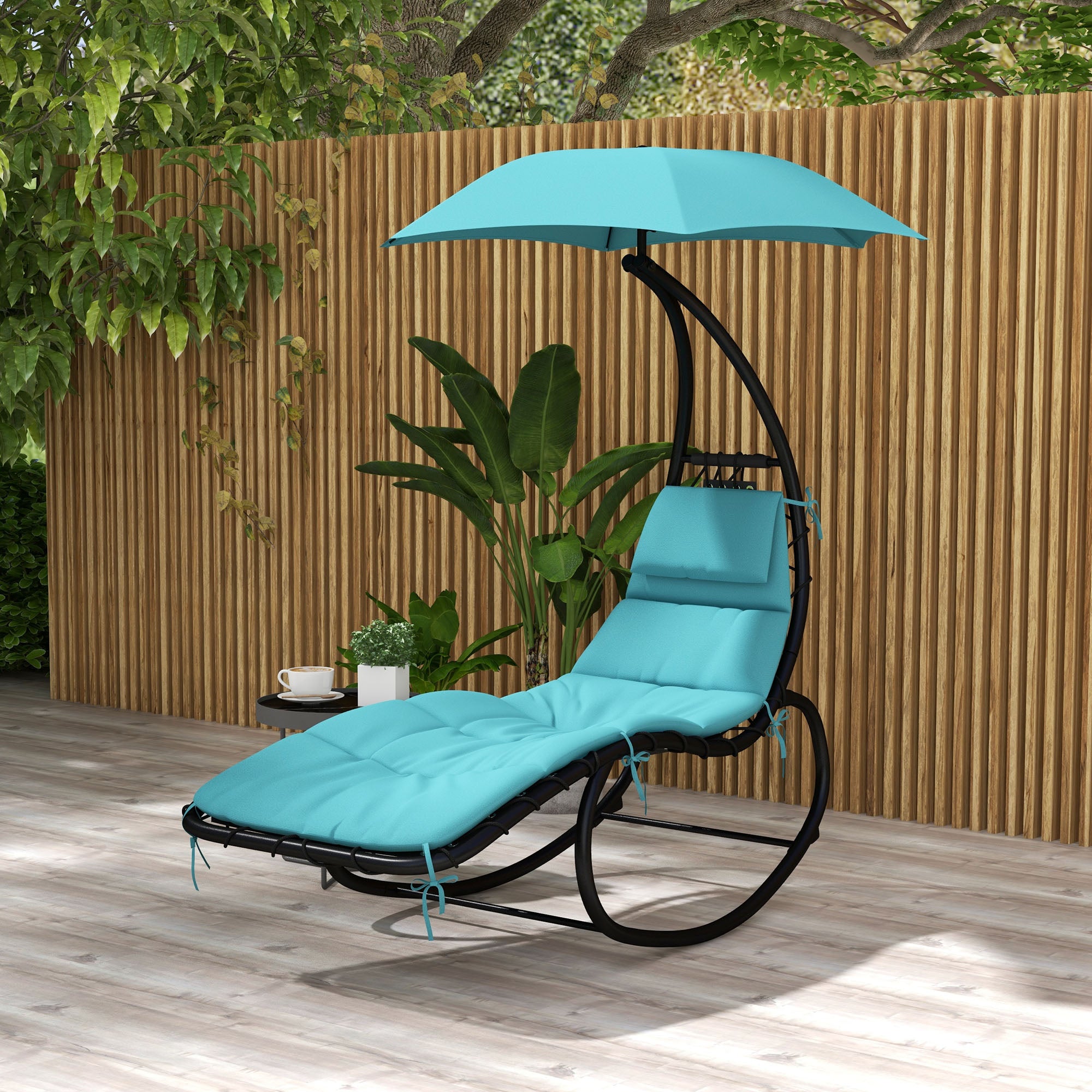 Tanning Chair with Sunshade Roof, Rocking Base, Cushion, Headrest, Turquoise Lounger Chairs Multi Colour  at Gallery Canada