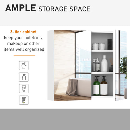 Wall Mount Mirrored Medicine Cabinet, Bathroom Mirror Cabinet with Adjustable Shelf, Double Soft Closing Doors, Grey Mirror Medicine Cabinets   at Gallery Canada