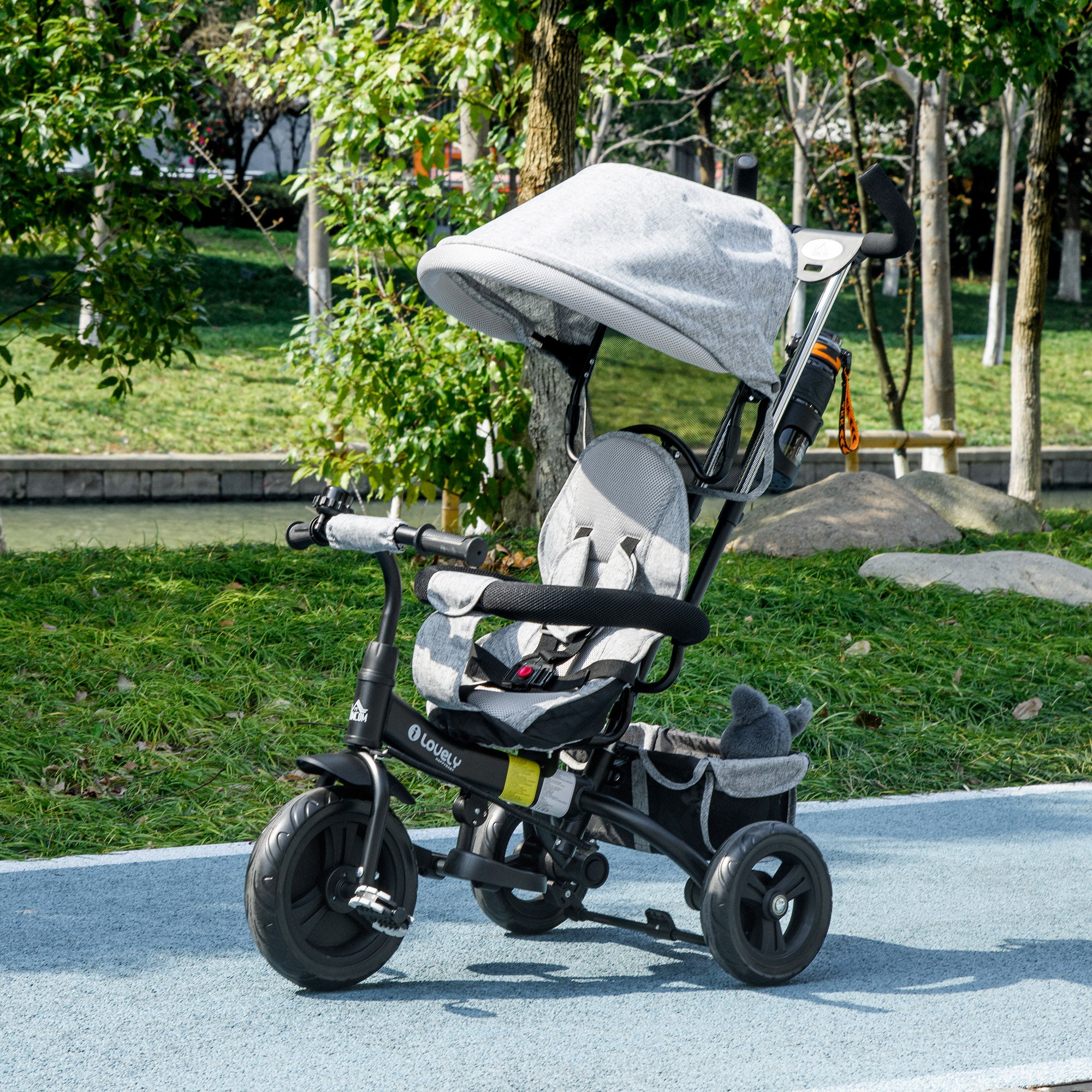 4 in 1 Toddler Tricycle Stroller with Basket, Canopy, 5-point Safety Harness, for 12-60 Months, Grey Tricycles for Kids   at Gallery Canada