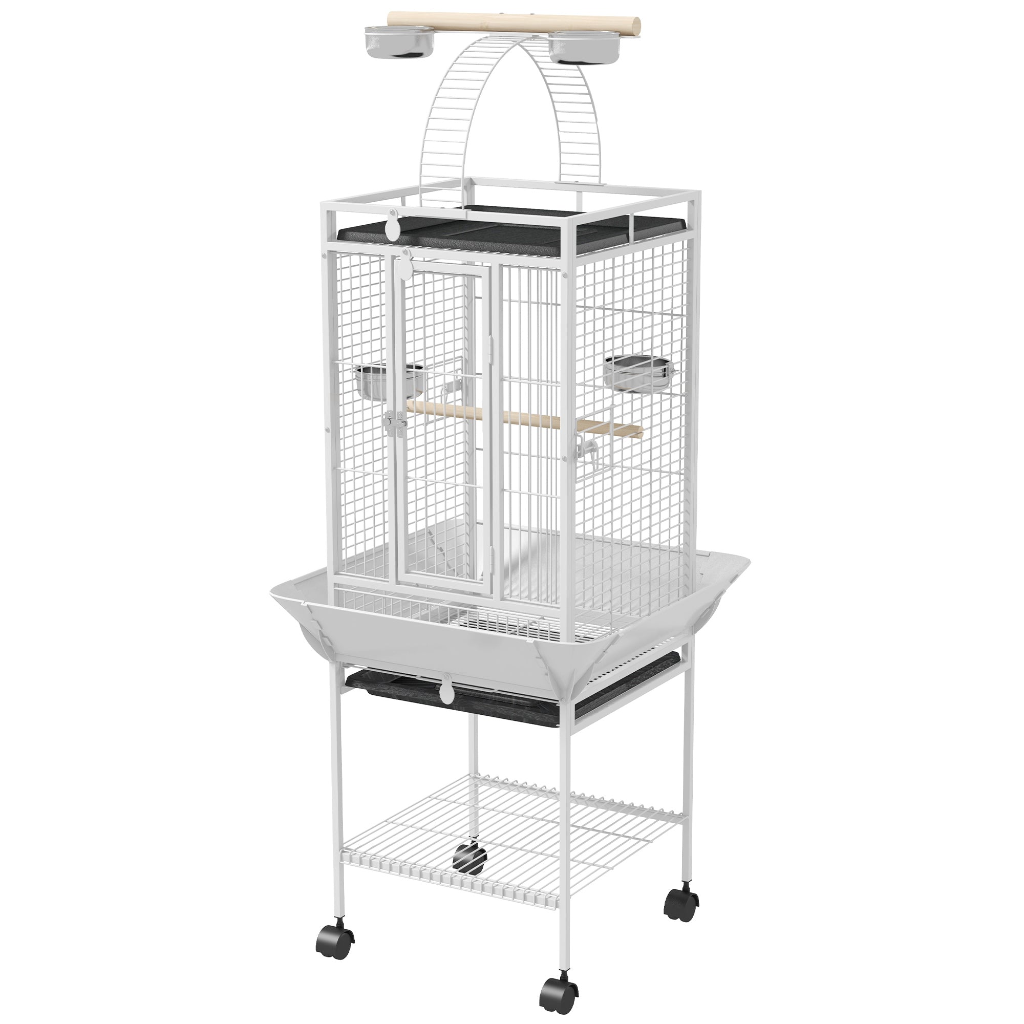 61.5 Inch Bird Cage Parakeet House for Cockatiel with Stand, Pull Out Tray, Play Top, Storage Shelf, Wood Perch, Food Container Bird Cages White  at Gallery Canada