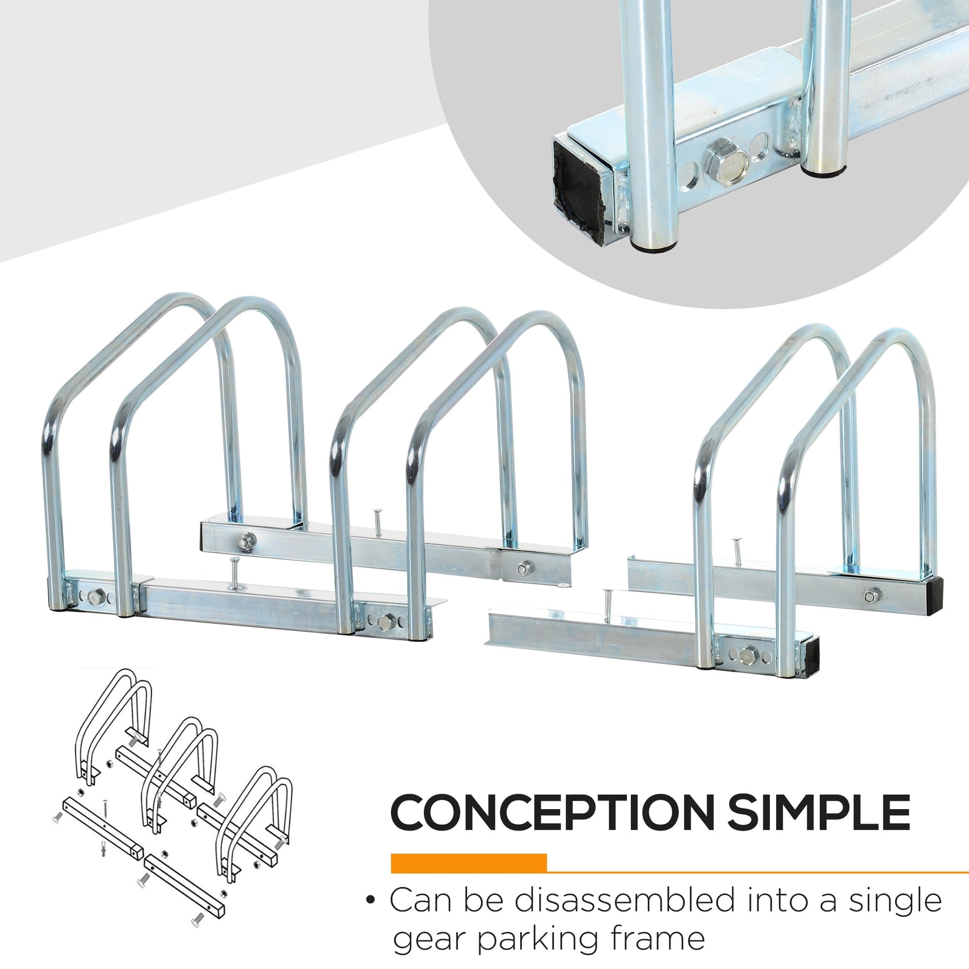 3-Bike Bicycle Floor Parking Rack Cycling Storage Stand Ground Mount Garage Organizer for Indoor and Outdoor Use Silver Bike Parking Stands   at Gallery Canada