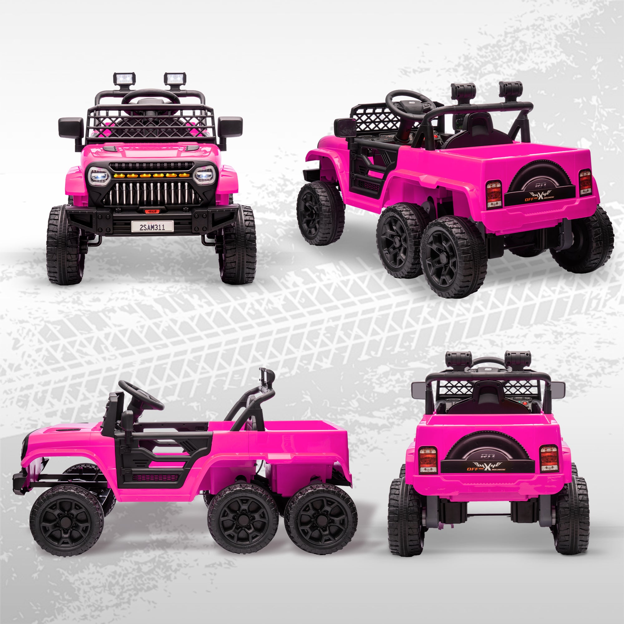 12V 4WD/2WD Kids Electric Car w/ Remote Control, Spring Suspension, Back Trailer, Light, Music, Soft Start, Pink Electric Toy Cars   at Gallery Canada