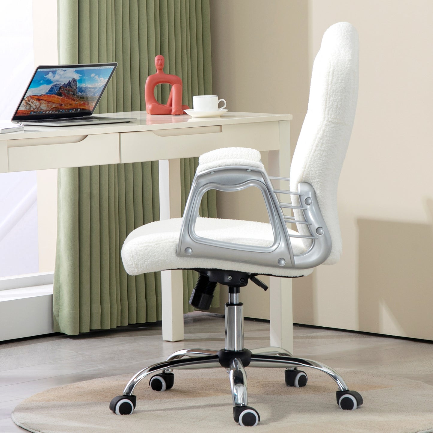 Velvet Computer Chair, Button Tufted Desk Chair with Swivel Wheels, Adjustable Height White Executive & Manager Chairs   at Gallery Canada