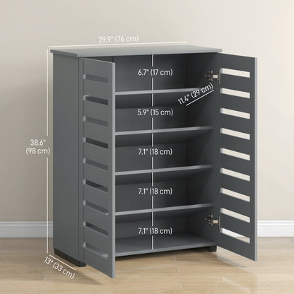 Shoe Storage Cabinet, Shoe Cabinet with 2 Slatted Doors for 15 Pairs of Shoes, Dark Grey Shoe Storage Cabinets & Racks   at Gallery Canada