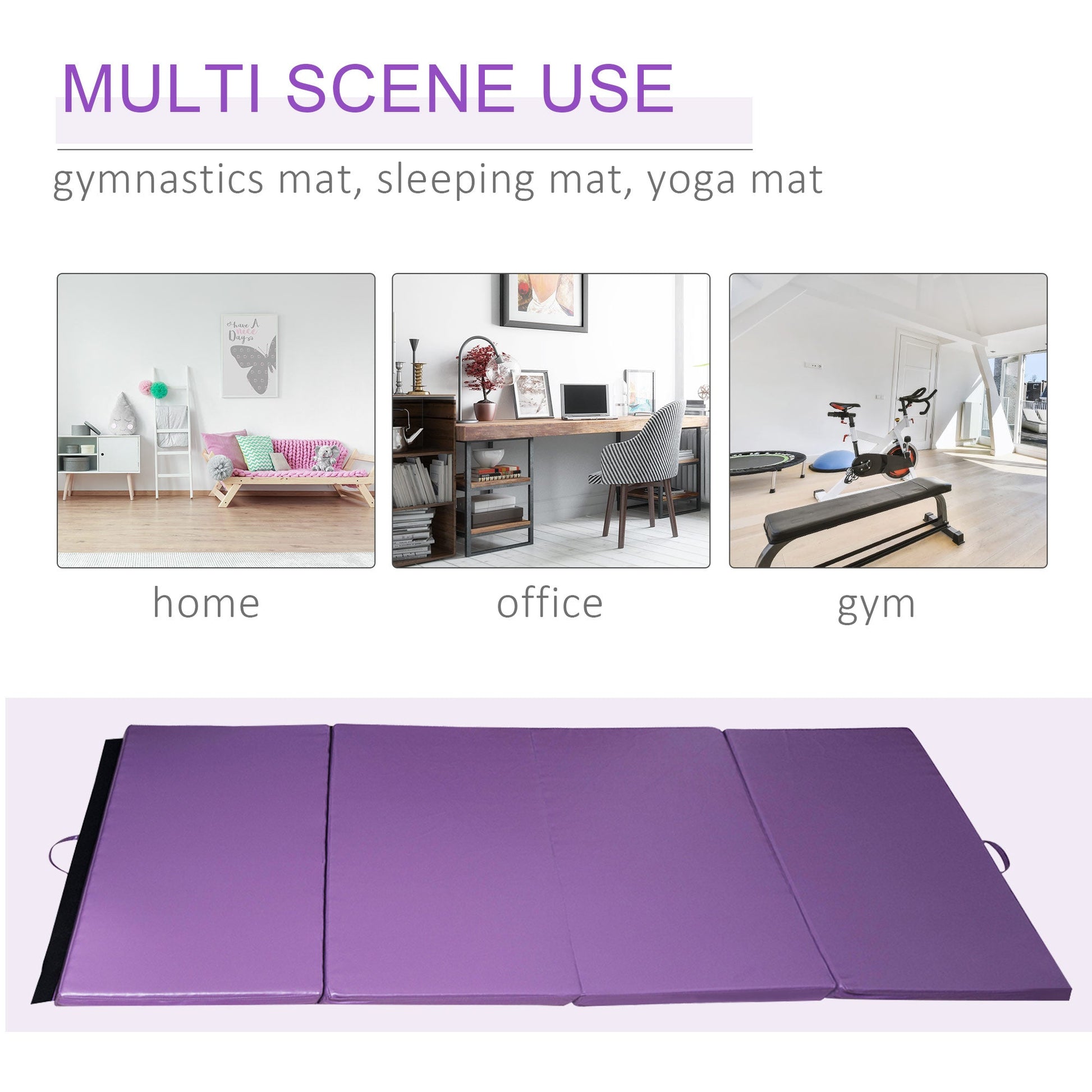 4ft x 8ft x 2inch Tri-Fold Gymnastics Tumbling Mat Exercise Mat with Carrying Handles for MMA, Martial Arts, Stretching, Core Workouts, Purple Gymnastics Mats   at Gallery Canada