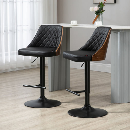 Adjustable Bar Stools Set of 2 Swivel Counter Height Barstools Chairs, PU Leather Solid Wood Back and Footrest, Black - Gallery Canada