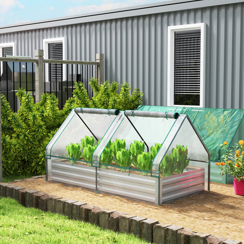 6' x 3' Metal Planter Box with Cover, Raised Garden Bed with Mini Greenhouse for Herbs, Vegetables, Clear and Silver
