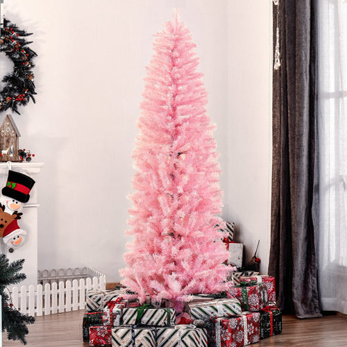 6FT Pop-up Artificial Christmas Tree Holiday Xmas Holiday Pencil Tree Decoration with Automatic Open for Home Party, Pink