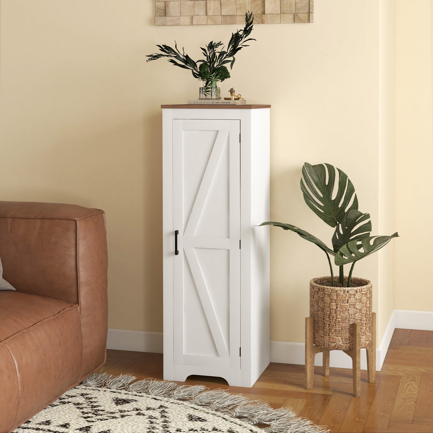 Farmhouse Accent Cabinet with Adjustable Shelf Barn Door Storage Cabinet for Living Room Floor Pantry Cabinet White Storage Cabinets   at Gallery Canada