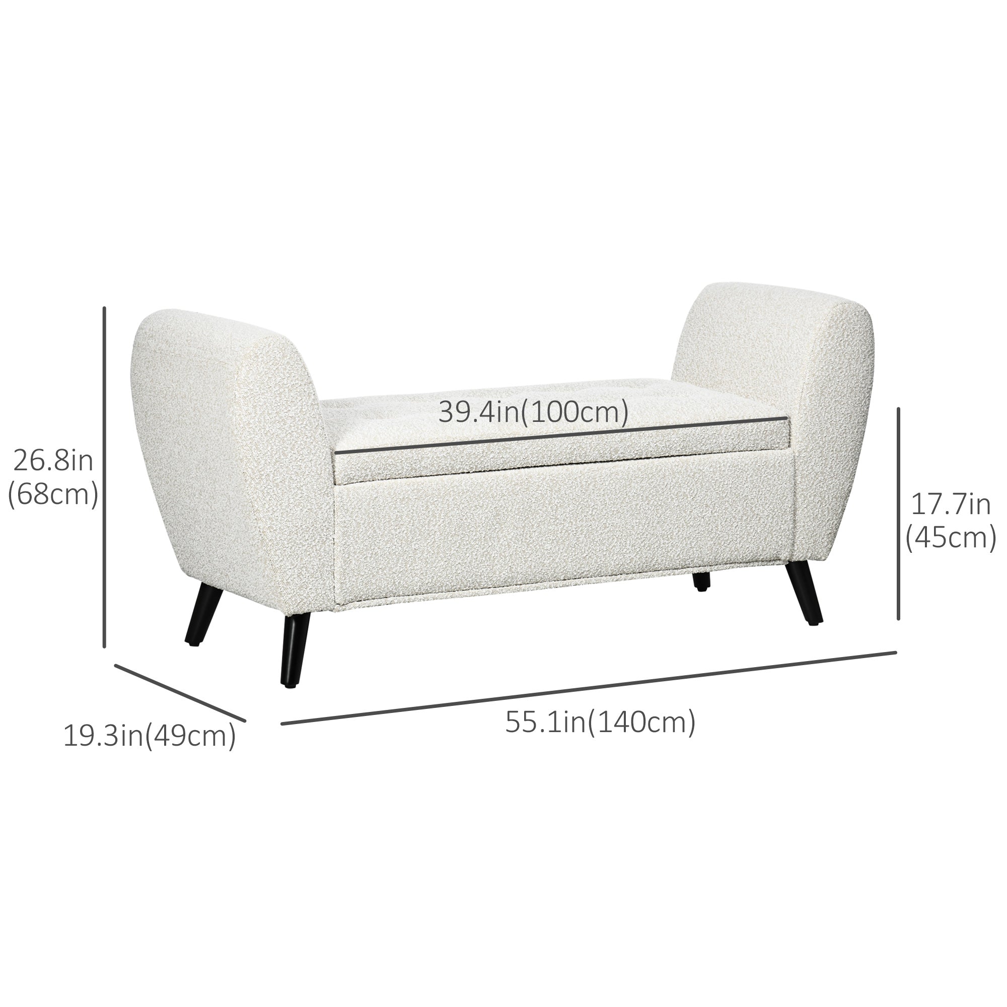 Upholstered Storage Bench with Arms, Modern Ottoman Bench for Bedroom, Entryway, and Living Room, Light Grey Storage Ottomans & Benches at Gallery Canada