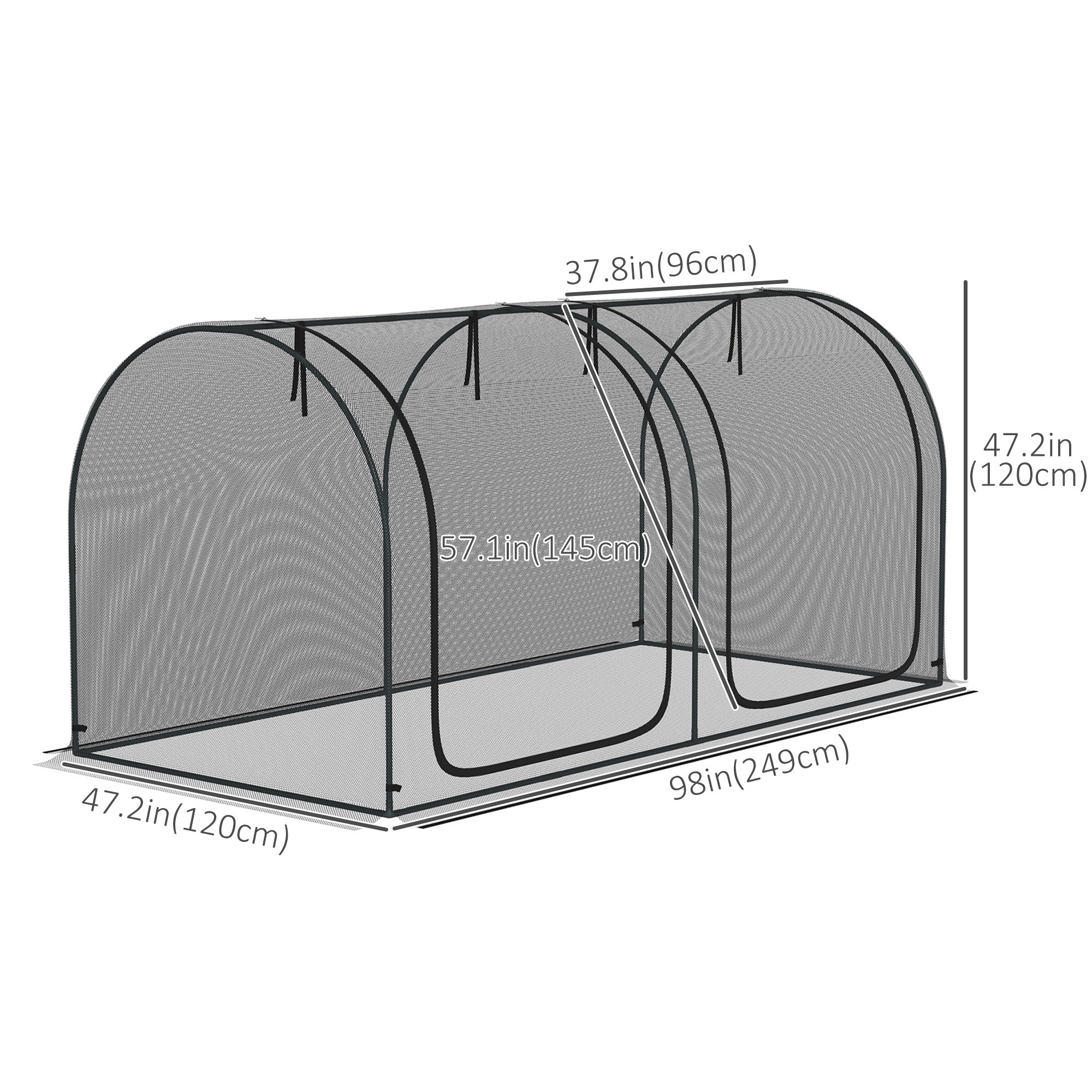 8' x 4' Crop Cage, Garden Plant Protector, with 3 Zippered Doors and 6 Ground Stakes, for Garden, Yard, Lawn, Black Walk In Greenhouses   at Gallery Canada