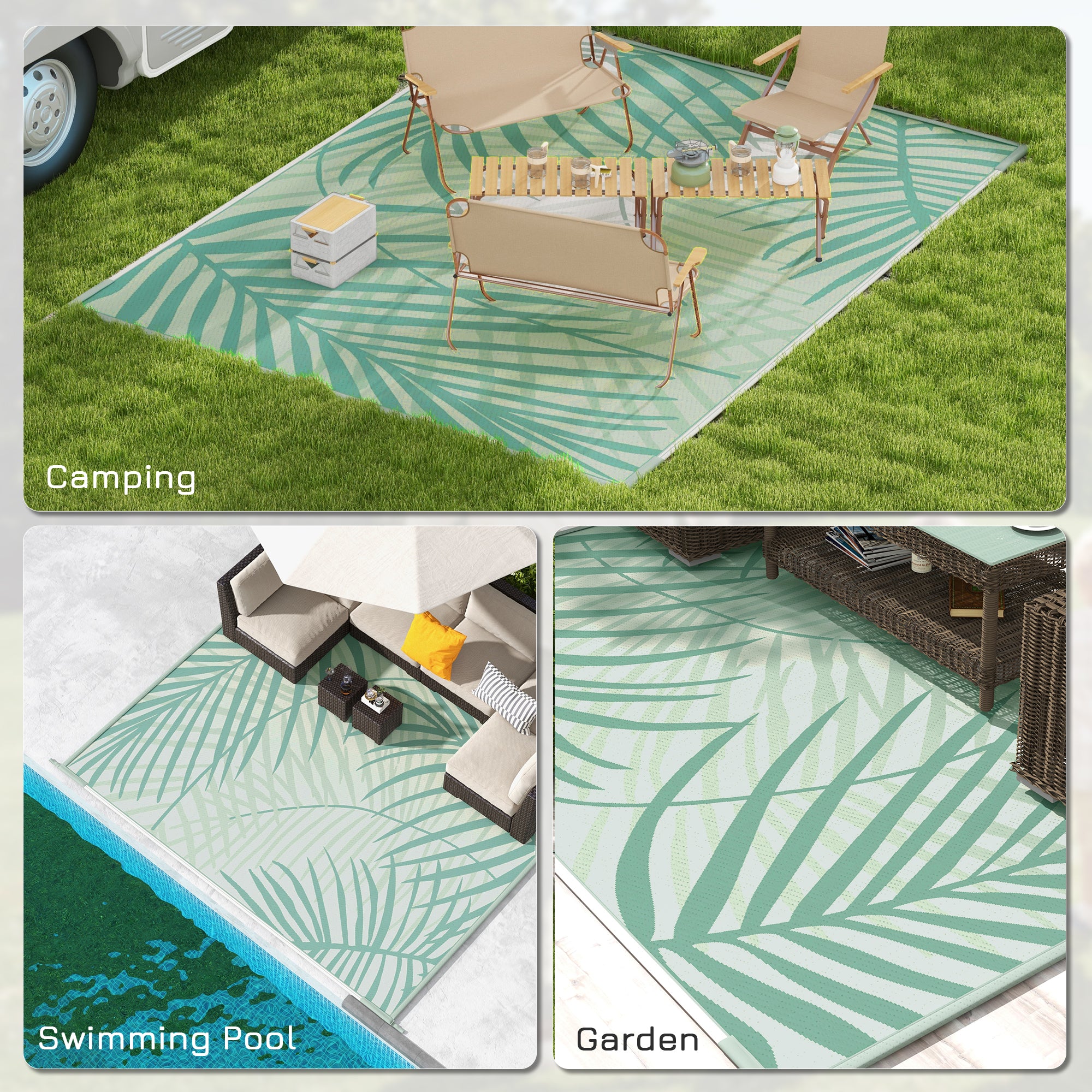 Reversible Outdoor Rug with Carry Bag, 9' x 12' Waterproof Rug, Portable RV Camping Carpet for Backyard Garden Decor at Gallery Canada