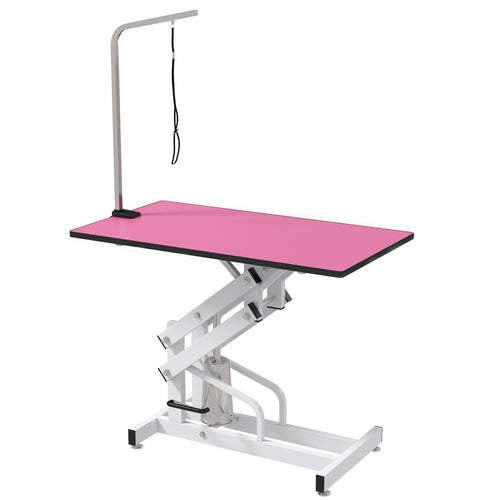Pet Grooming Table, Height Adjustable Dog Grooming Table with Arm, Noose and Non-Slip Grooming Table, Pink