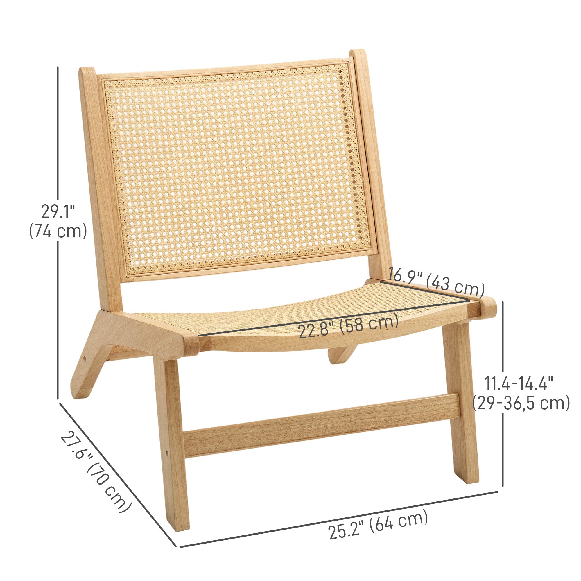 Rattan Accent Chair, Mid-Century Leisure Chair with Rubber Wood Frame, for Bedroom Living Room, Natural Accent Chairs at Gallery Canada