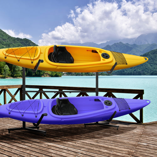 Freestanding Kayak Storage Rack with Adjustable Length, Heavy Duty Dual Kayak, SUP, Canoe, Paddleboard Rack for Indoor, Outdoor, Garage, Dock