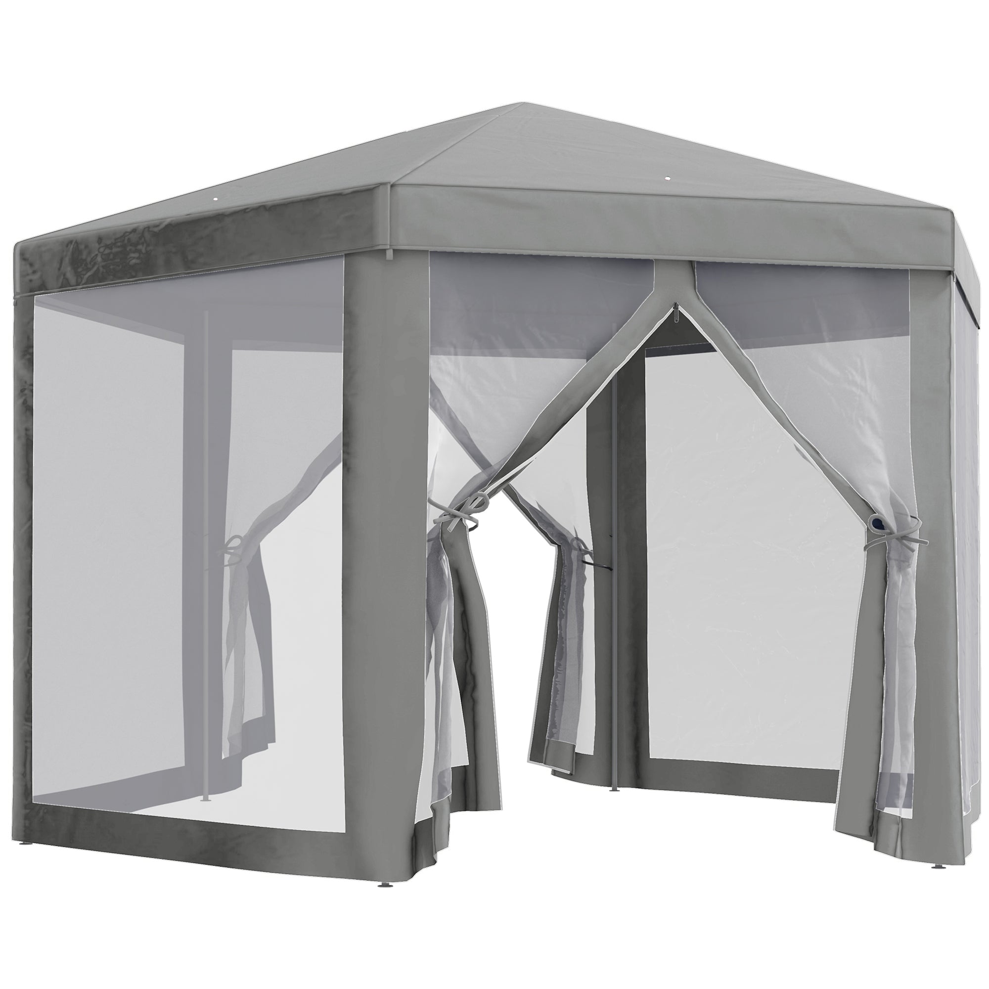 Hexagon Party Tent, Patio Gazebo with Netting Mesh, Dark Grey Canopy Tents at Gallery Canada