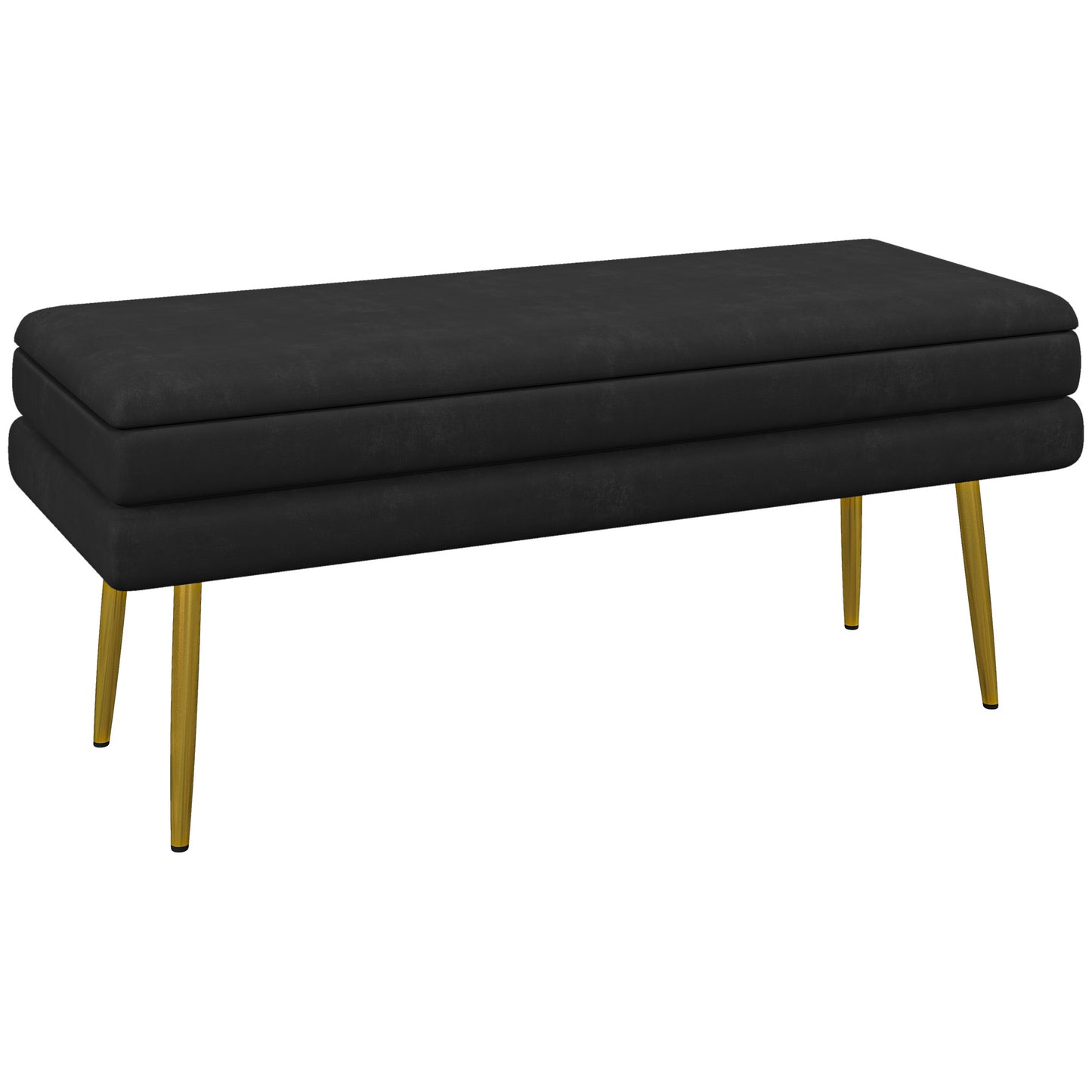 End of Bed Bench, Velvet-feel Upholstered Bench with Thick Padded Seat and Steel Legs, Modern Bedroom Bench, Black Storage Ottomans & Benches   at Gallery Canada