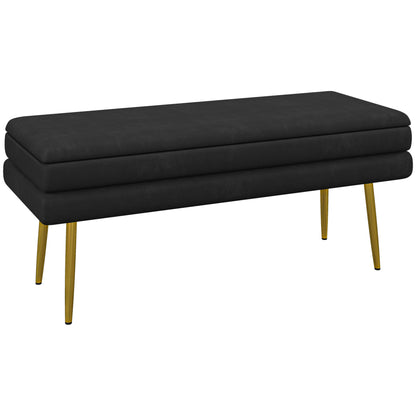 End of Bed Bench, Velvet-feel Upholstered Bench with Thick Padded Seat and Steel Legs, Modern Bedroom Bench, Black Storage Ottomans & Benches   at Gallery Canada