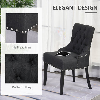 Button-Tufted Dining Chair, Fabric Upholstered Accent Chair with Nailed Trim &; Wood Legs for Living Room, Dark Grey Bar Stools   at Gallery Canada