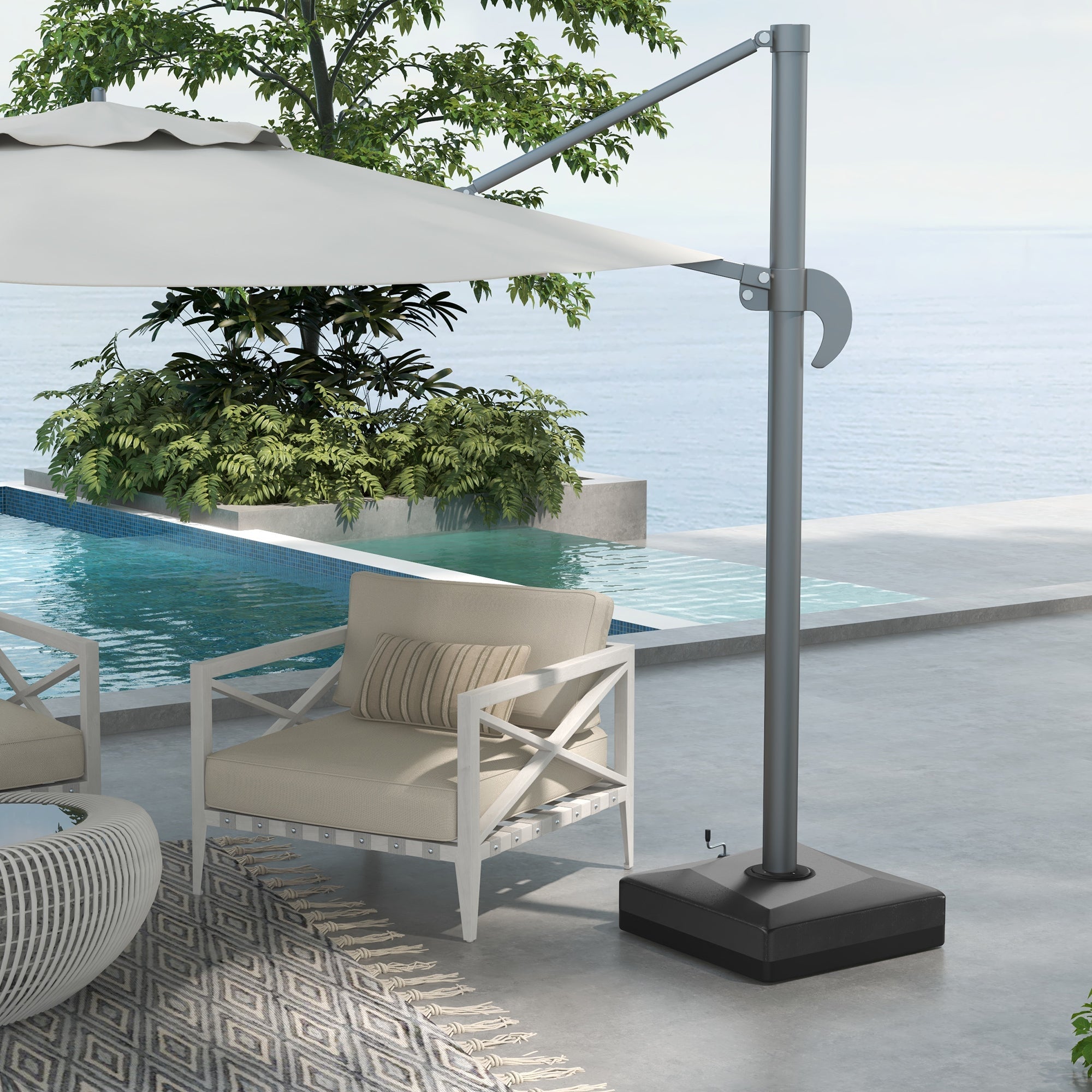 Cantilever Umbrella Base with Liftable Wheel, Heavy Duty Fillable Umbrella Stand with Adjustable Foot Pads Umbrella Bases   at Gallery Canada