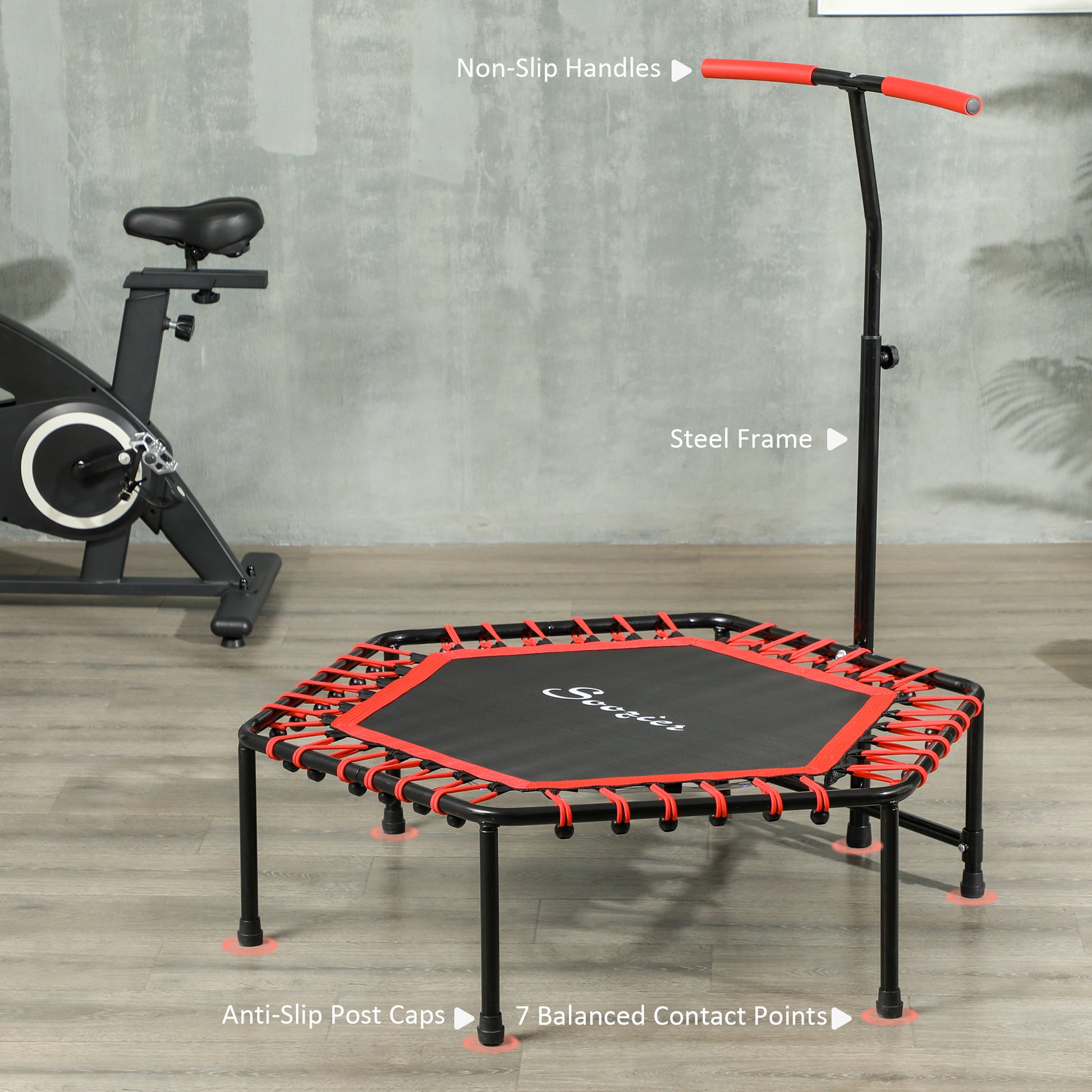 45" Rebounder Trampoline for Adult, Quiet Bungee Rebounder with LED Lights and Adjustable Handle, Red Trampolines   at Gallery Canada