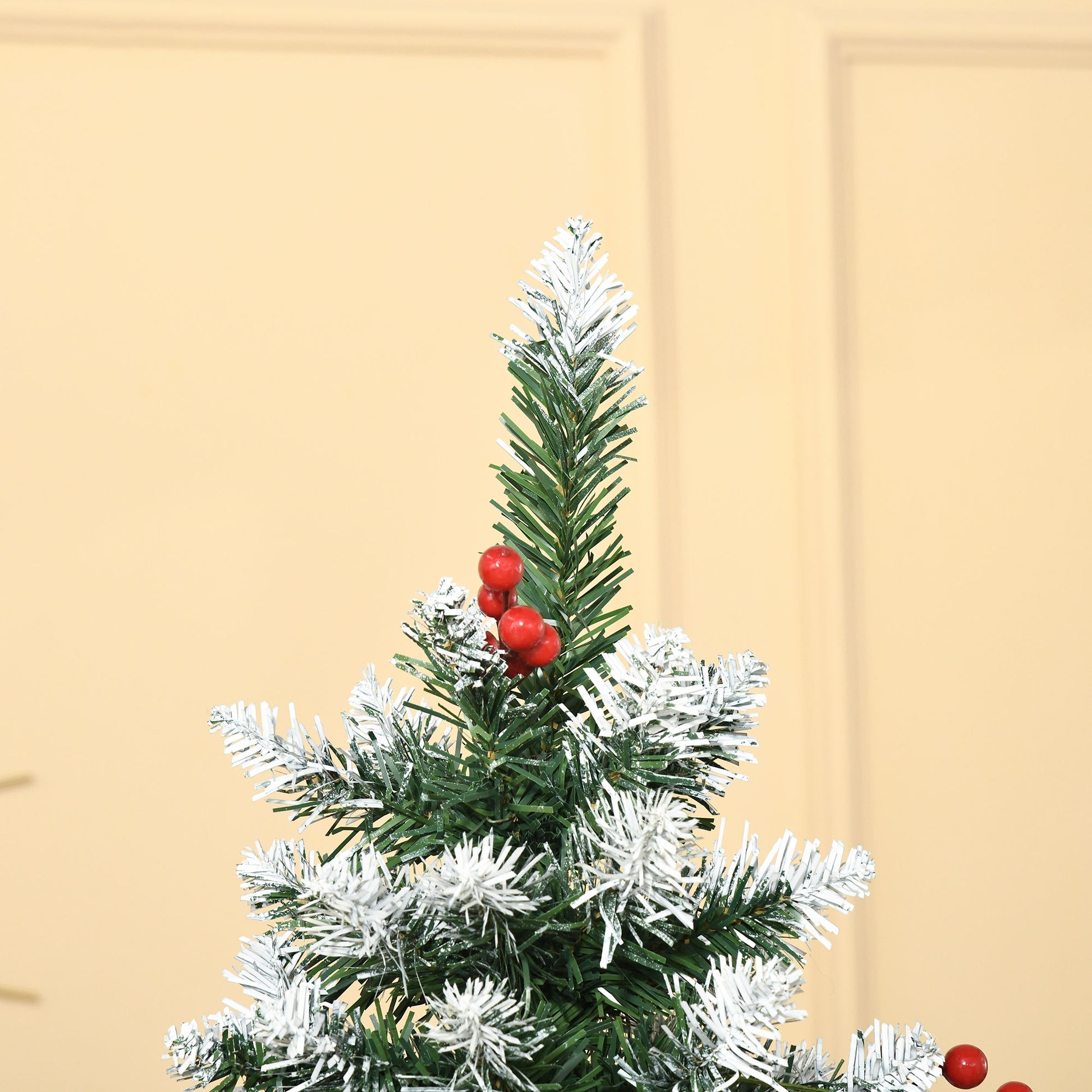 6ft Decorated Christmas Tree with Red Berries and Pine Cones, Flocked Christmas Tree with Pencil Shape, Green Flocked Christmas Trees   at Gallery Canada