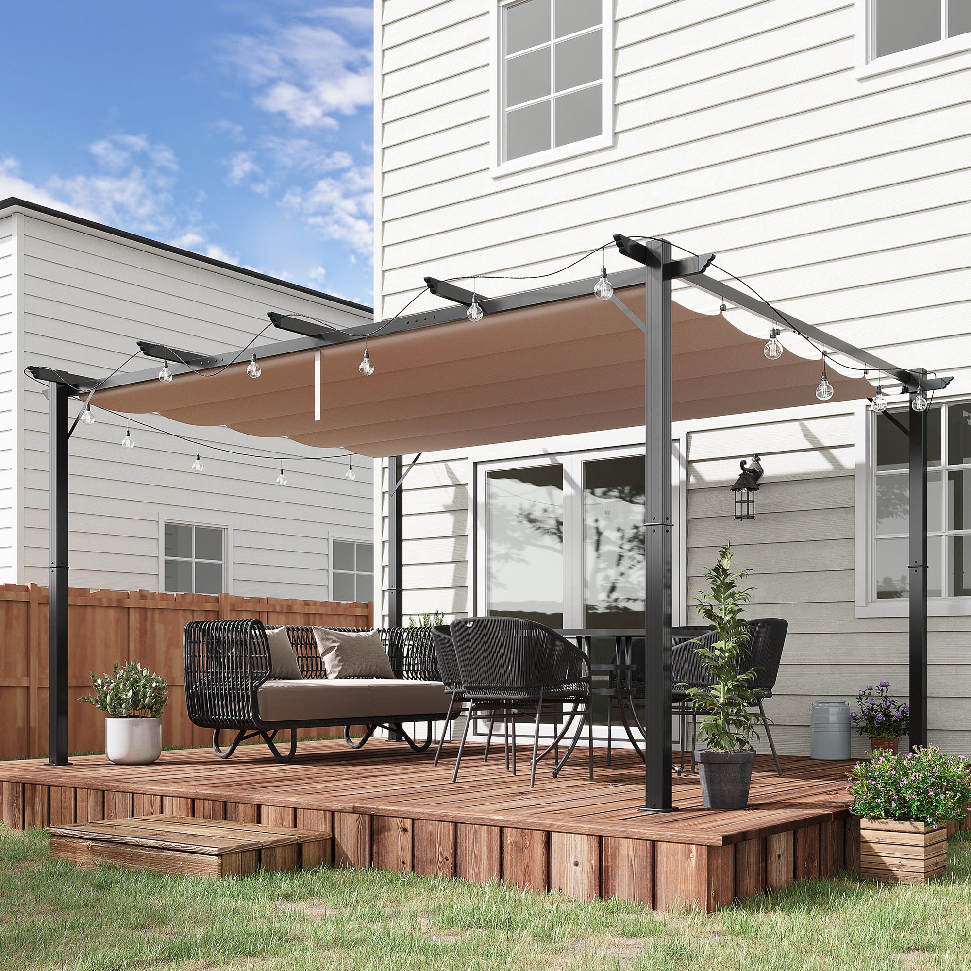 10' x 13' Outdoor Pergola Aluminium Gazebo Backyard Canopy Cover Square Sunshade Garden Grape Trellis Black Pergolas at Gallery Canada