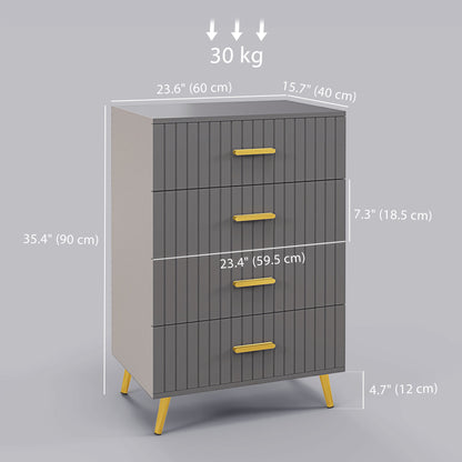 4 Drawer Cabinet, Drawer Chest for Bedroom, Chest of Drawers with Aluminium Legs and Gold Handles, Dark Grey Storage Cabinets   at Gallery Canada