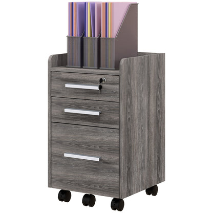 3 Drawer Vertical File Cabinet, Mobile Filing Cabinet with Lock and Wheels for A4, Letter Size, Grey Office Cabinets & Cupboards   at Gallery Canada