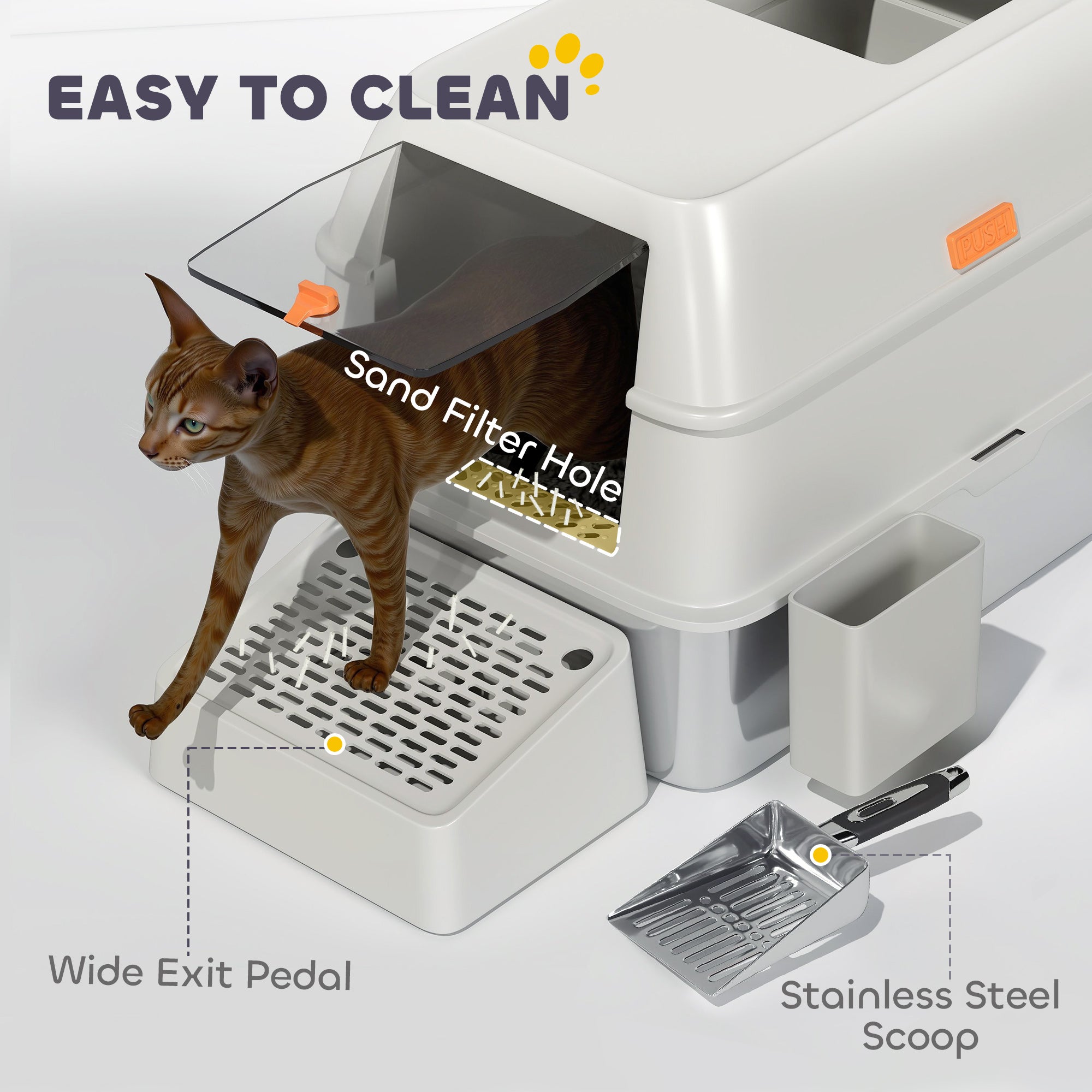 Stainless Steel Cat Litter Box with Lid, High Sided, Scoop, Easy Clean, Non-Sticky &; Anti-Leakage, Light Grey Cat Litter Box Enclosures at Gallery Canada
