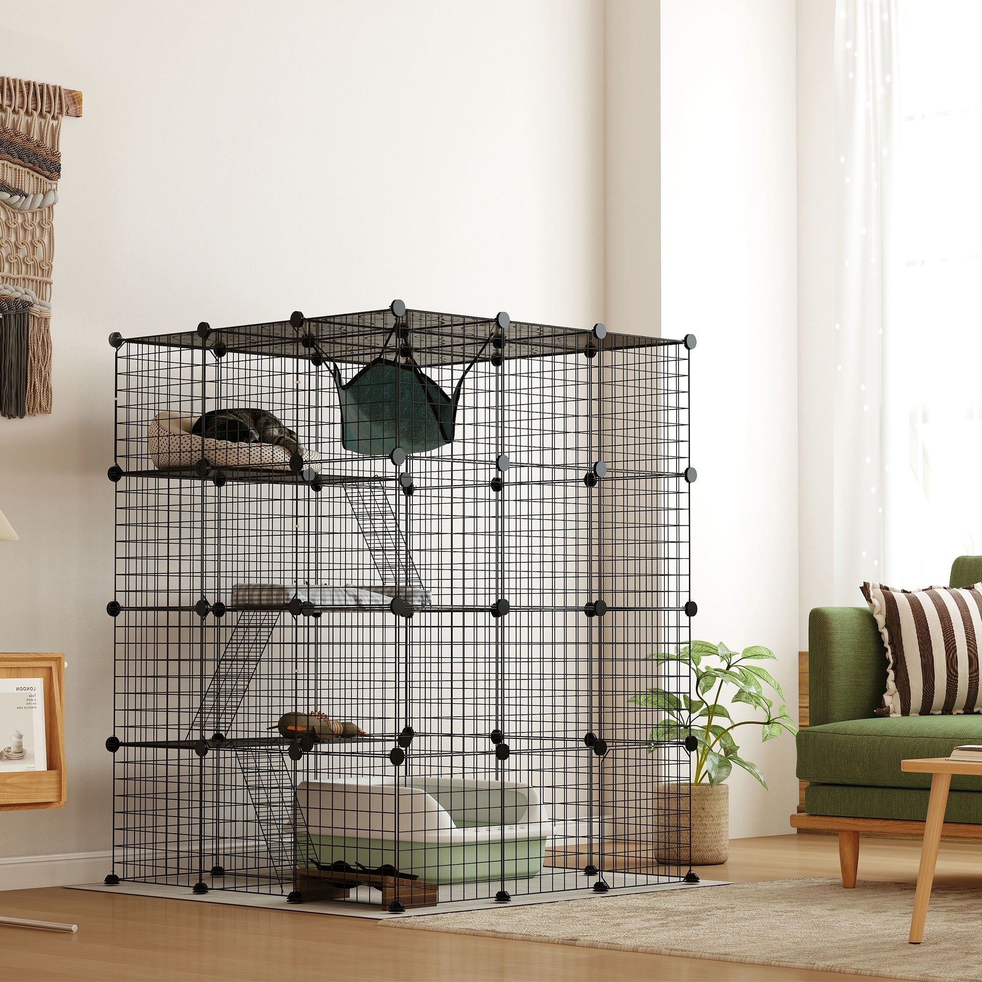 4 Tier DIY Cat Cage Indoor, Catio for 1-3 Cats with Hammock, 5 Doors, 3 Ramps, 3 Jumping Platforms, for 1-3 Cats, Black Outdoor Cat Enclosures at Gallery Canada