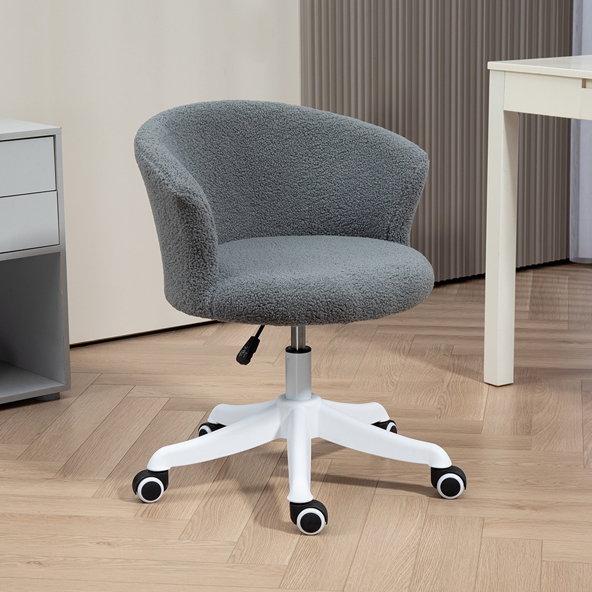 Armless Office Chair, Fluffy Computer Desk Chair with Adjustable Height, Swivel Wheels, Mid Back, Grey Office Chairs at Gallery Canada