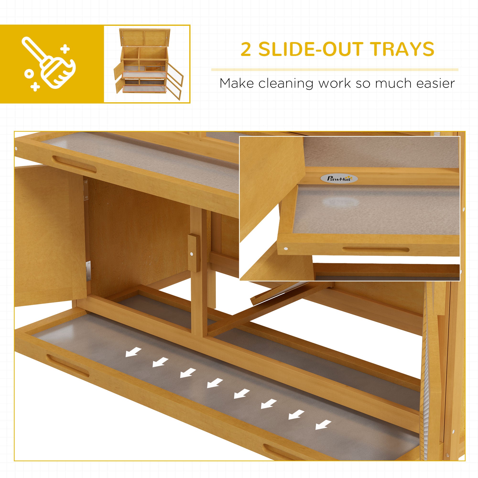 Wood Rabbit Hutch with 2 Large Main House, Ramp, Trays, Yellow Rabbit Hutch at Gallery Canada