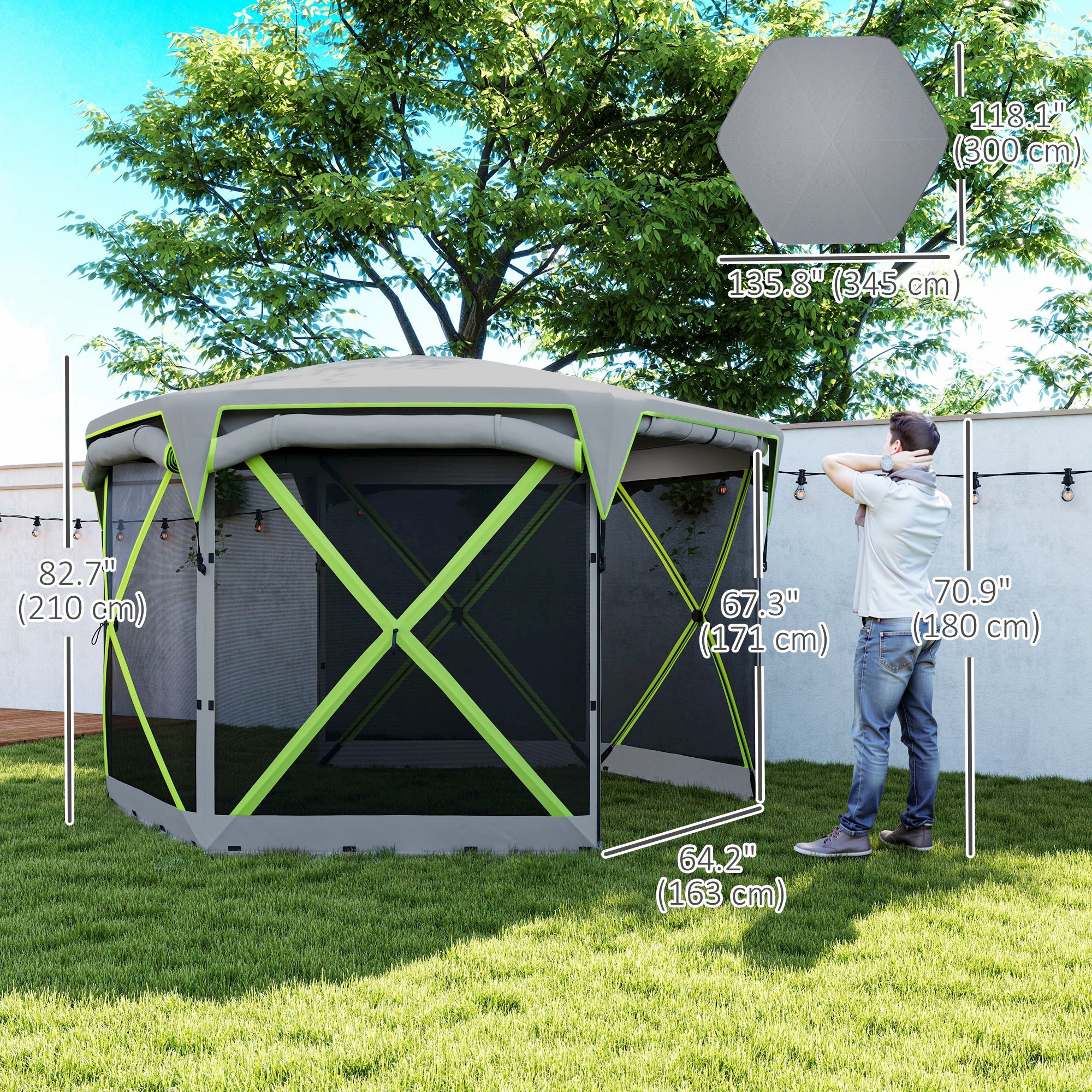 11 x 11ft Pop Up Camping Gazebo, Screen Tent House with Removable Roof Cover, Roll-up Wind Panels for Camping, Backyard Camping Tents at Gallery Canada