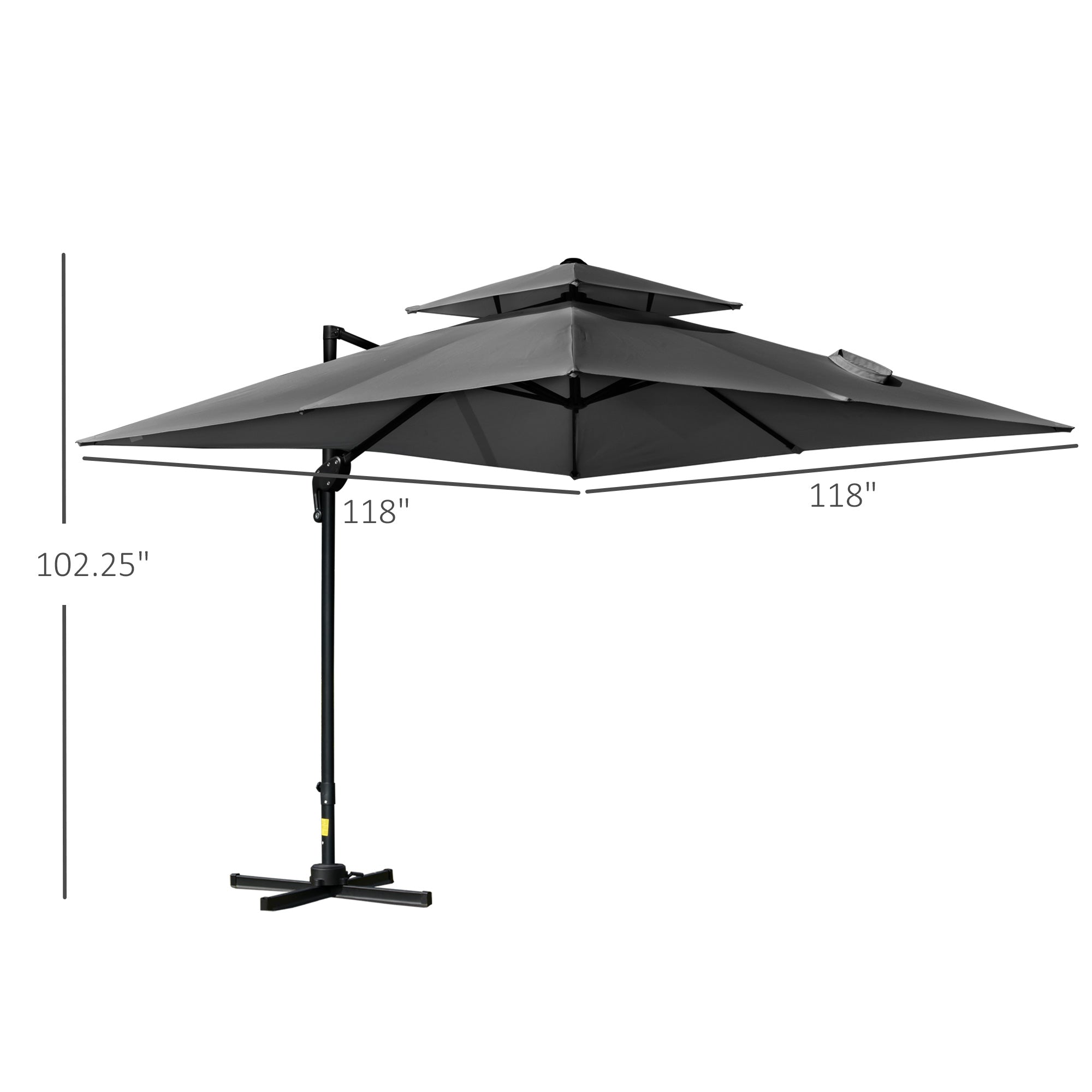 10' x 10' Cantilever Patio Umbrella, Double Top Square Offset Umbrella with 360° Rotation, 5 Adjustable Tilt Angles, Umbrella Cover, Aluminum Pole and Ribs, Charcoal Grey Cantilever Umbrellas at Gallery Canada