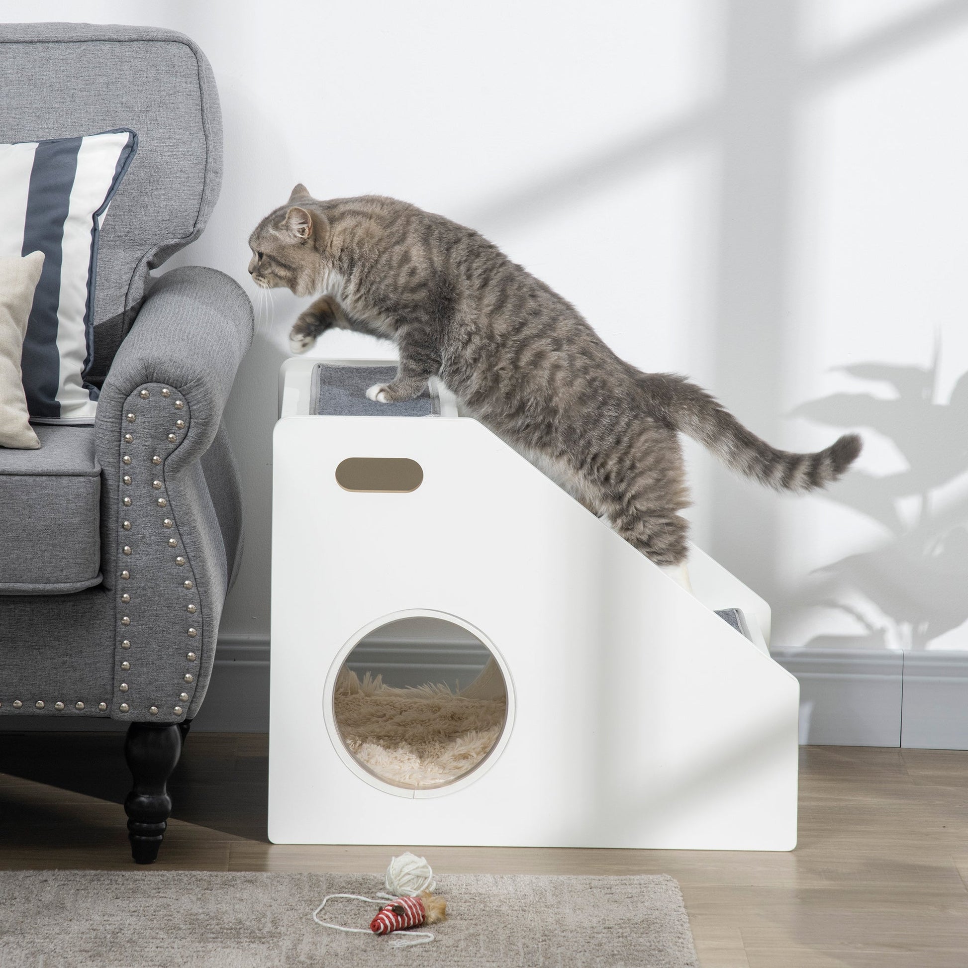 Portable Pet Stairs with Handles, Non-Slip Carpet, Side Holes, White Dog Stairs   at Gallery Canada